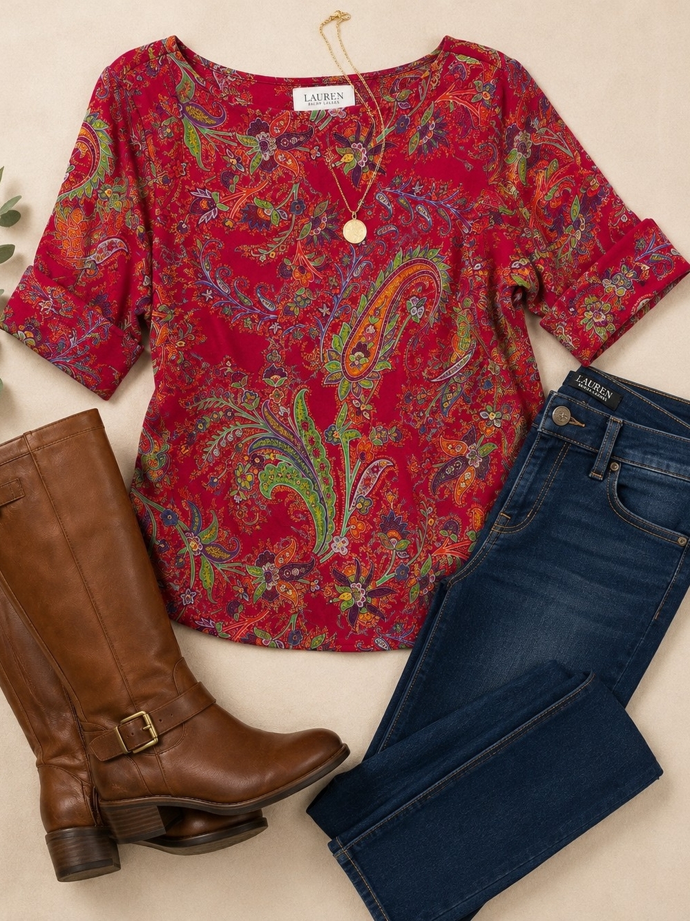 Ralph Lauren Red Paisley Short-Sleeve Blouse